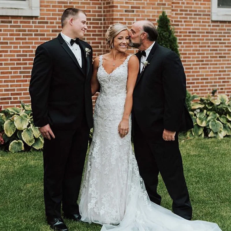 Кружевное свадебное платье Русалка на тонких бретелях с v-образным вырезом Vestido De