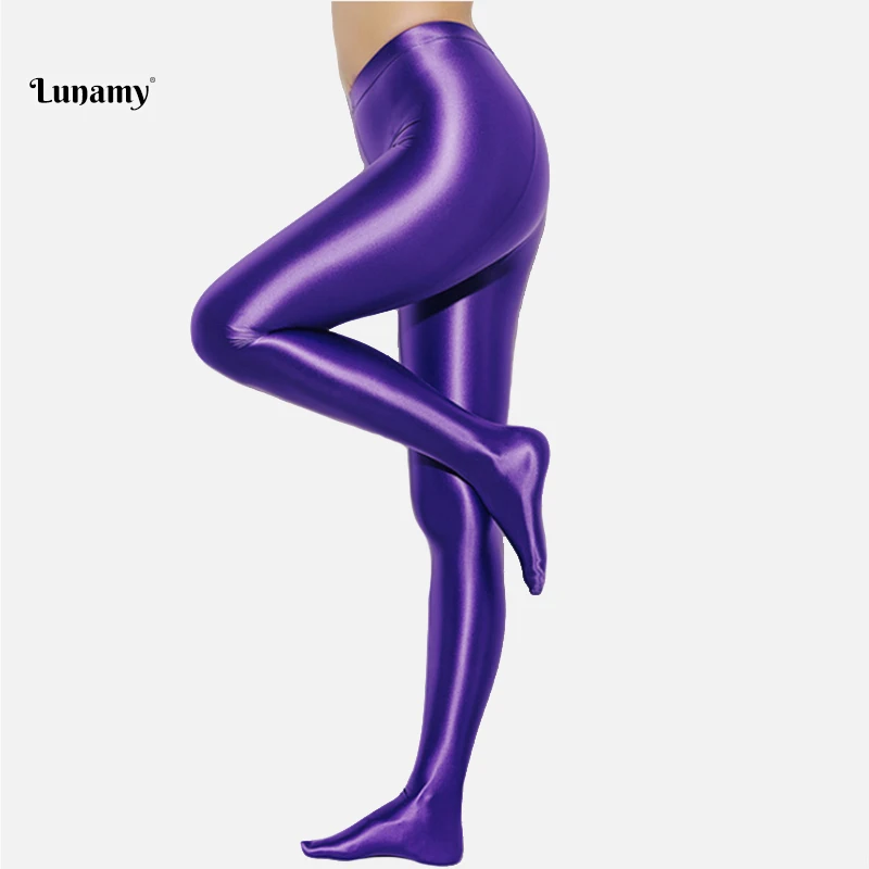 P-Purple Новые женские сексуальные блестящие чулки, атласные глянцевые колготки, блестящие колготки, гладкие брюки, Колготки с завышенной талией, модная одежда - Цвет: P-Purple