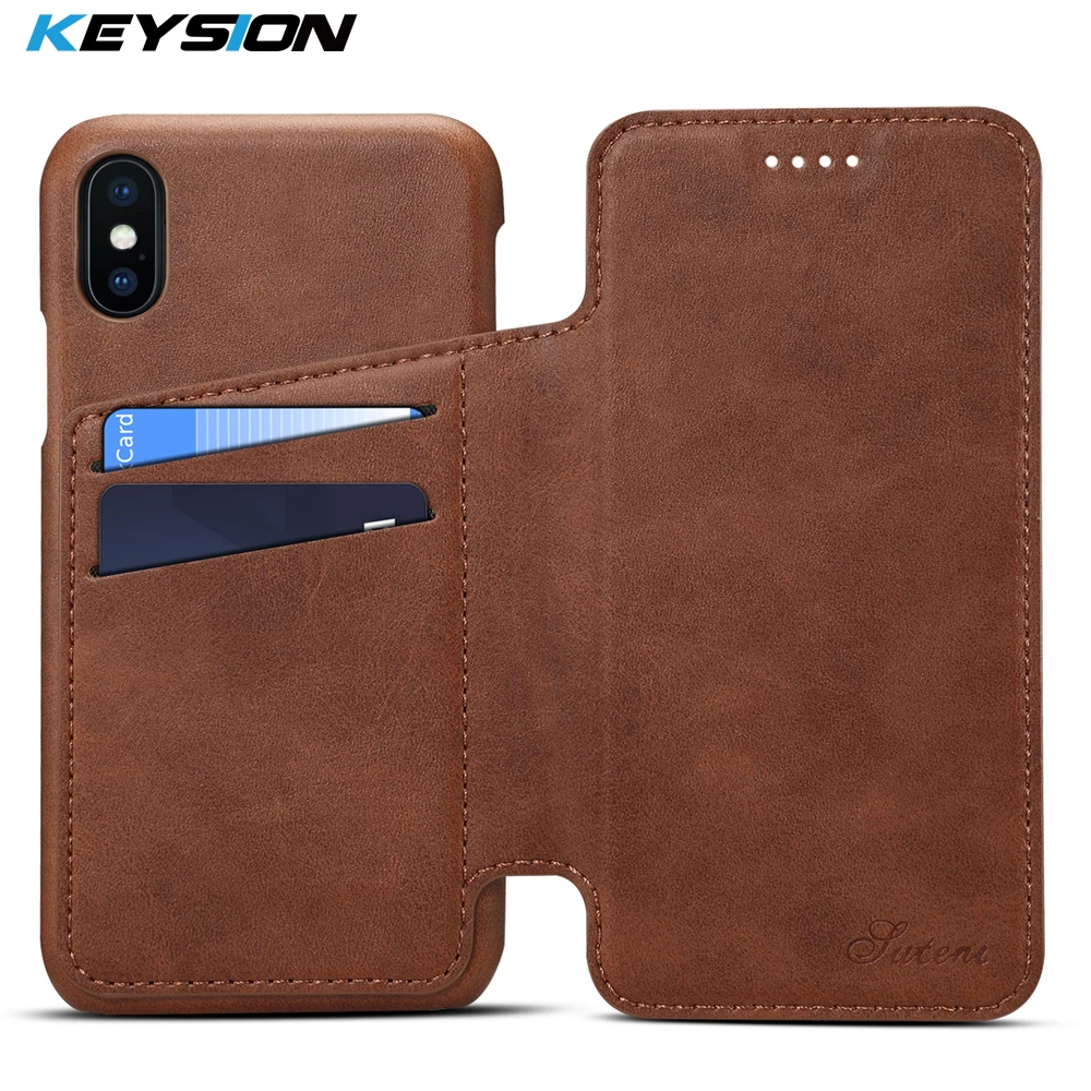 Чехол-книжка KEYSION для телефона IPhone X 8 7 6 Plus, кожаный роскошный чехол-портмоне с отделением для карт, задняя крышка для iPhone 7 Plus 6s 8 8 Plus