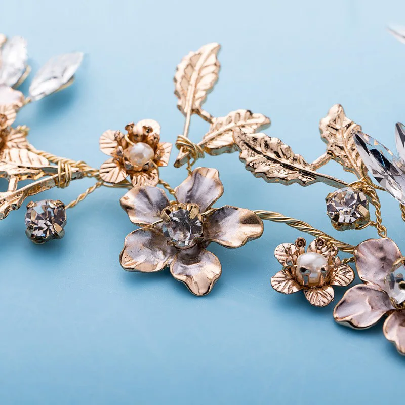 Винтажная свадебная тиара с золотыми цветами и кристаллами свадебные аксессуары