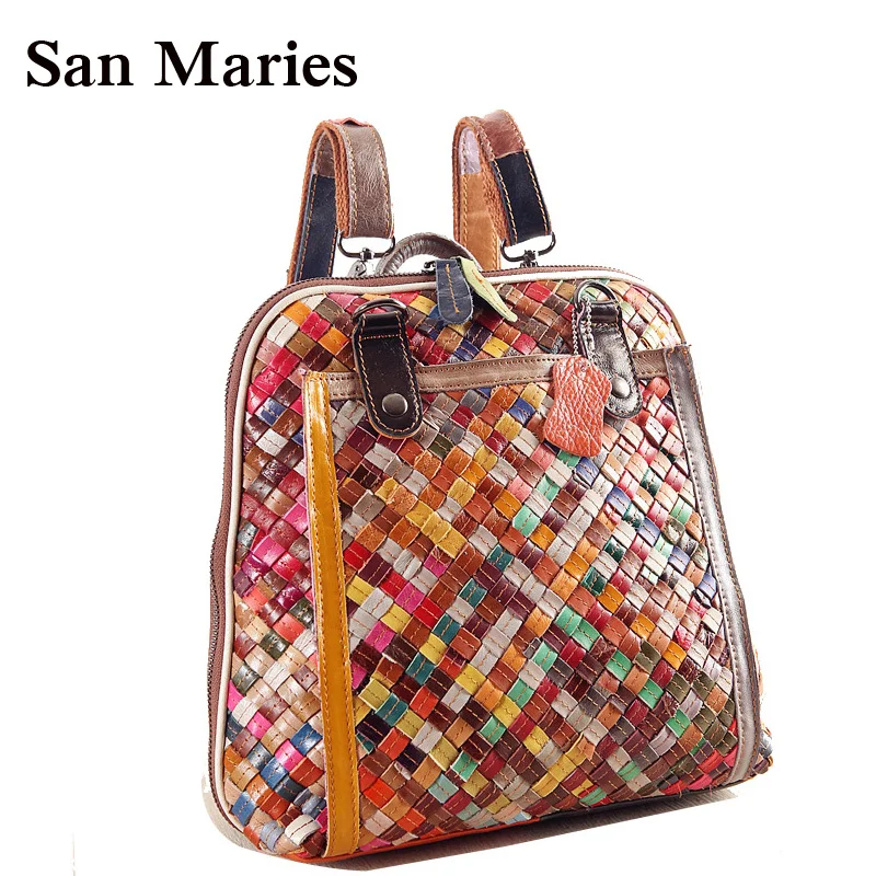 Новинка Nautal кожаная плетеная Ретро сумка рюкзаки на плечо женская для