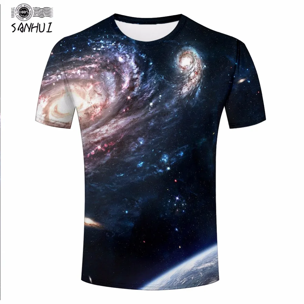 2017 Newest Men 3d t-shirts Perfect blue black nebula 3D print T-shirt Fashion O-Neck Casual T-shirts Hot sales plus size | Мужская