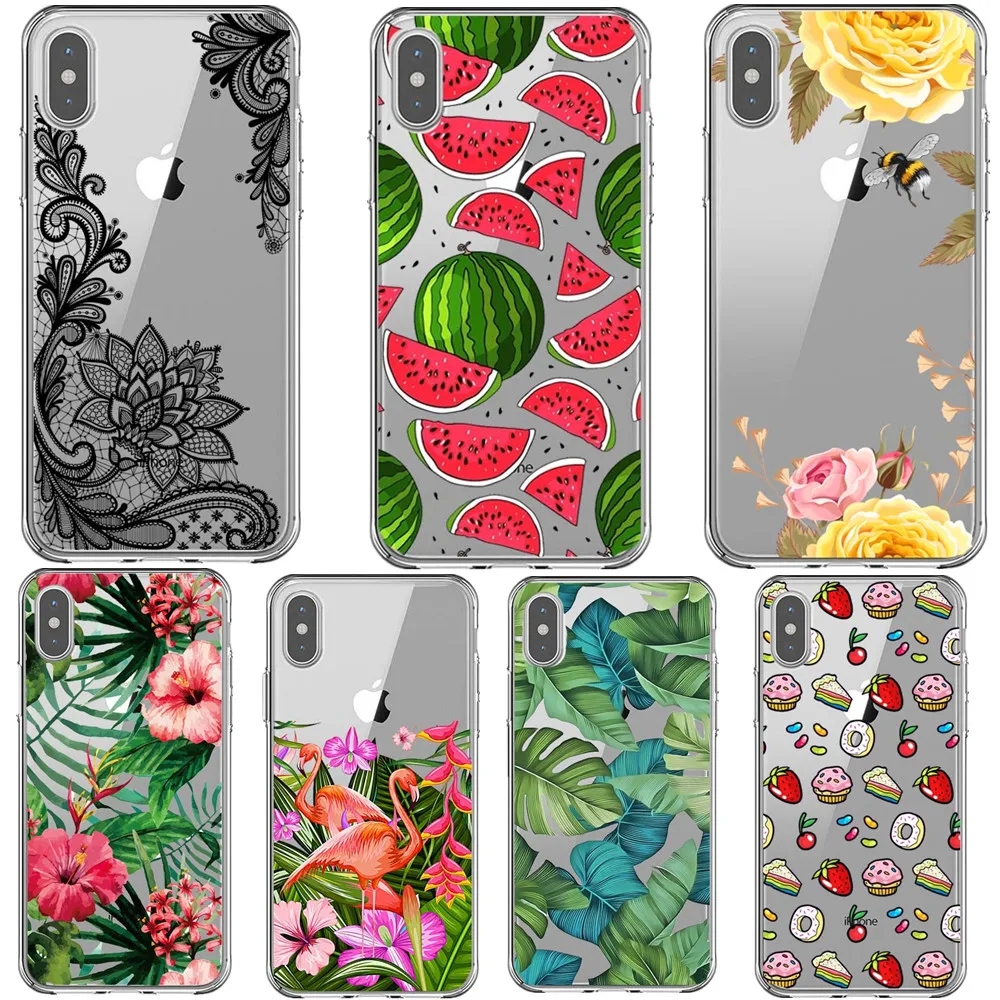 Кактус Цветок лист мягкий чехол для телефона с принтом iPhone XS MAX XR летний арбузный