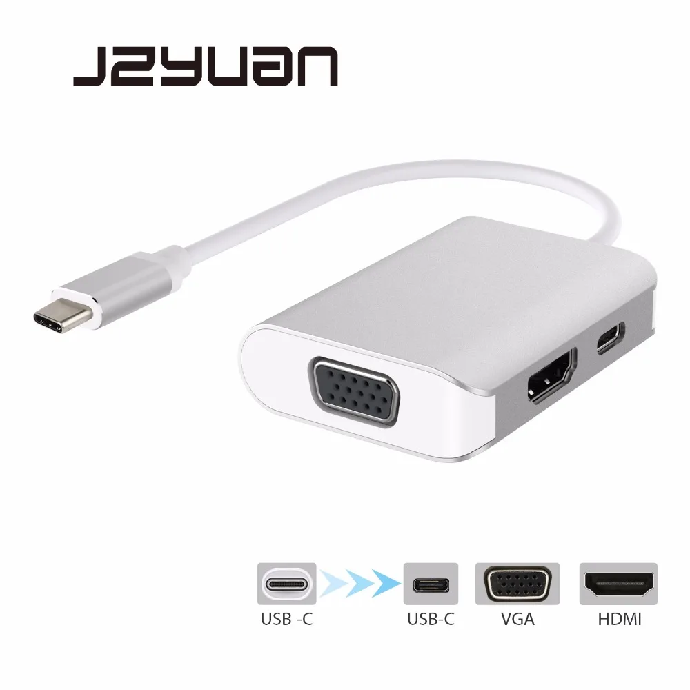 JZYuan USB C type 3 1 концентратор HDMI 4 K 30Hz VGA 1080 P 60Hz сплиттер адаптер с зарядка PD для