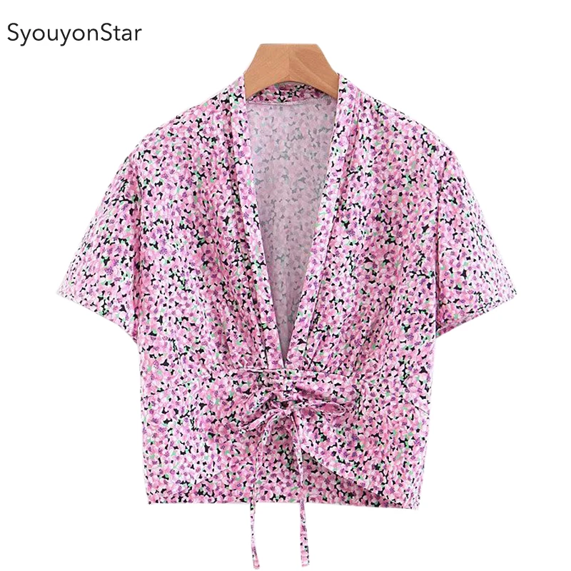 Блузка женская youyonstar фиолетовая блузка с коротким рукавом и треугольным вырезом