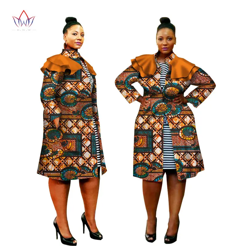 2019 Plus Size African Coat Africa Print Outfits Dashiki Trench For Women Fashion Ruffles Shouler Outwear Lady Top AT1608 | Женская