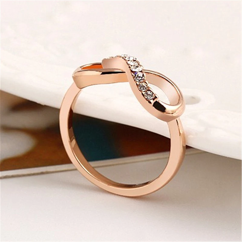 Новый дизайн 8 Форма розовое золото цвет кольца с кристаллами из страз вечность