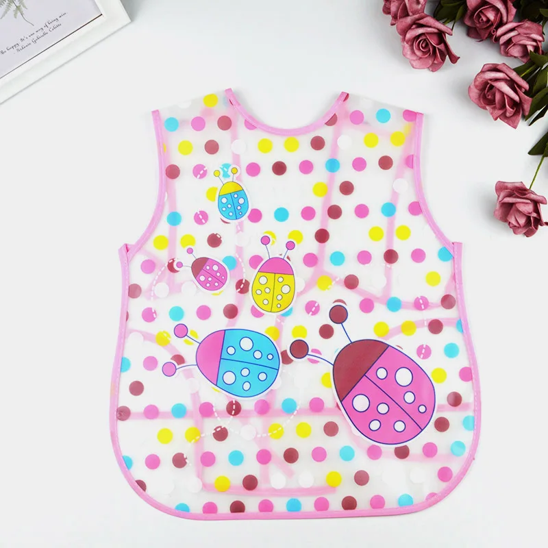 Baby EVA sleeveless gown Baby vest bib Transparent anti-dressing Lace-up waterproof disposable bib dinner clothes feeding child - Цвет: Ladybug