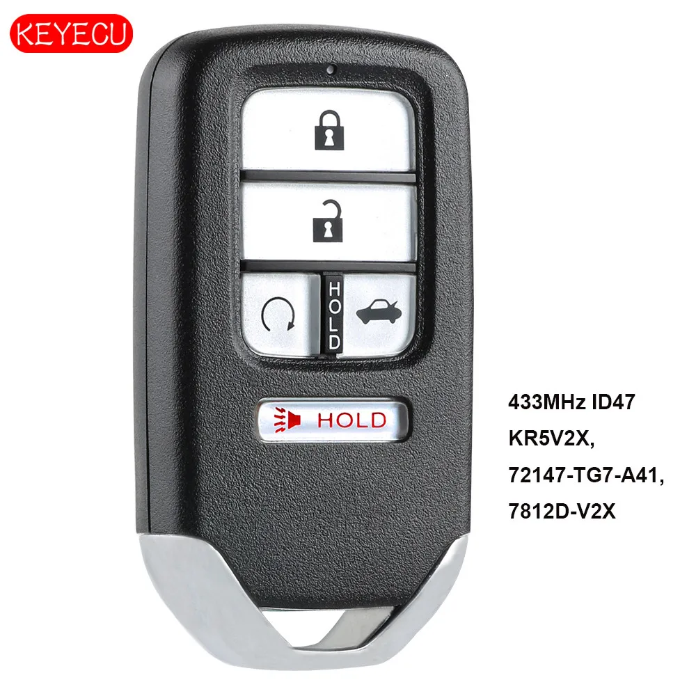 Keyecu Замена дистанционный смарт ключ-брелок 433 МГц ID47 чип 5 Кнопка для Honda Civic