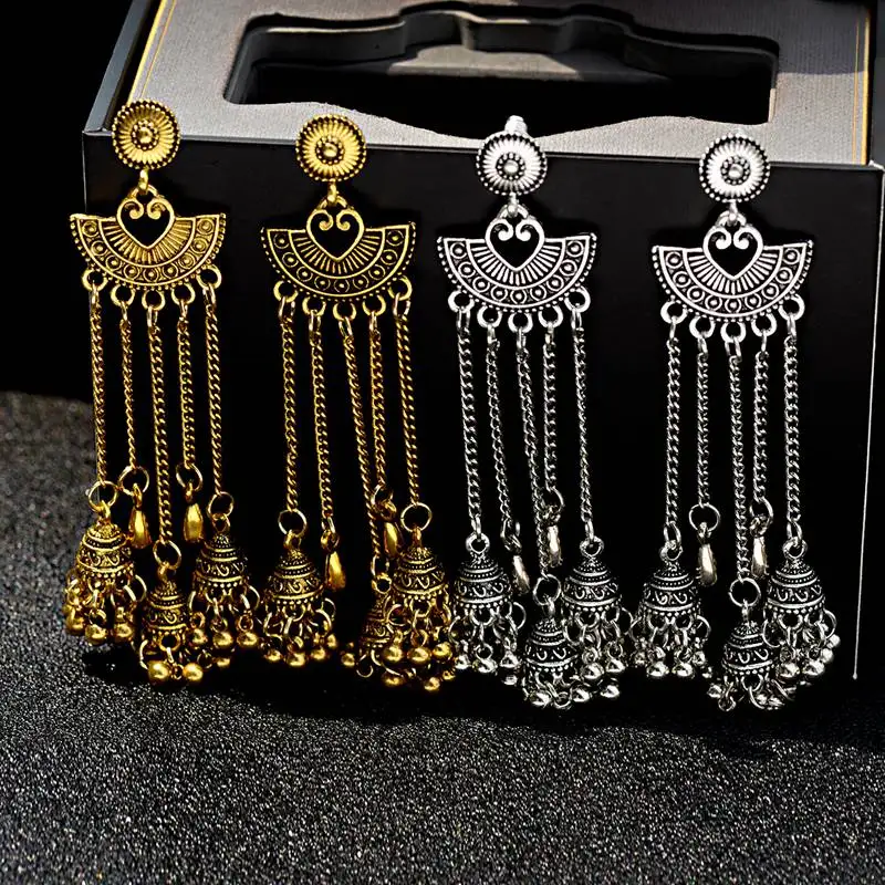 Серьги OIQUEI в стиле бохо для женщин индийские серьги Jhumka 2019 золотистого и