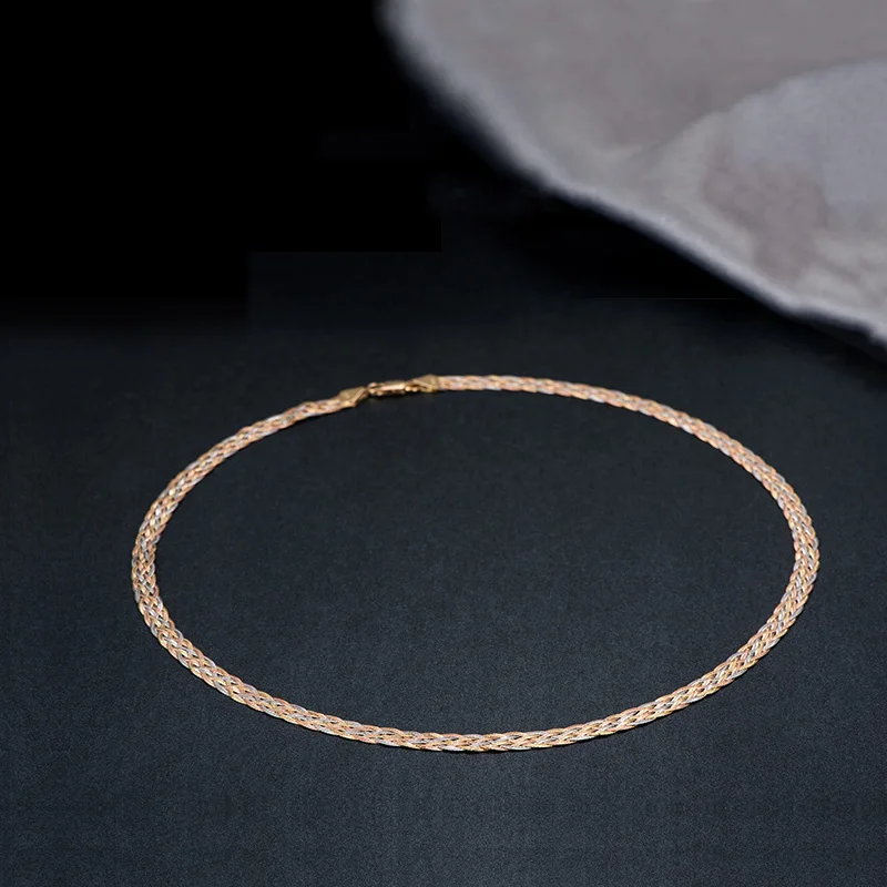 ?? ネックレス女性男性ユニセックス 18 24k ピュアゴールドウィービングチェーンフラットワイドチェーンニットチェーンネックレスチョーカーヴィンテージ Collares Mujer