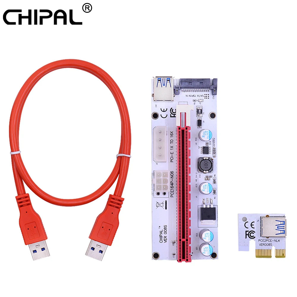 CHIPAL 10 шт. 008S 60 см PCI E Райзер карта 008 PCIE Express 1X до 16X расширитель адаптер 4 контактный