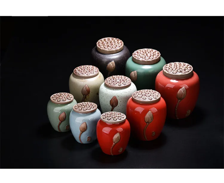 Lotus Theme Pattern Tea Storage Jars Mini Vintage Candy Jar Storage Bottles Kitchen Spices Storage Box 1pcs Container With Cover