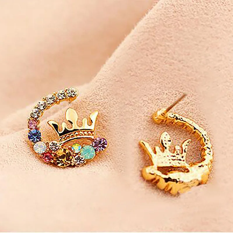 Цвет Фул стразы серьги золотые полые Корона со шпилькой для женщин модная обувь с