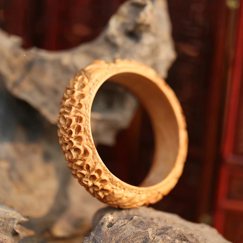 Высококачественный персиковый браслет женский ручной работы резной деревянный