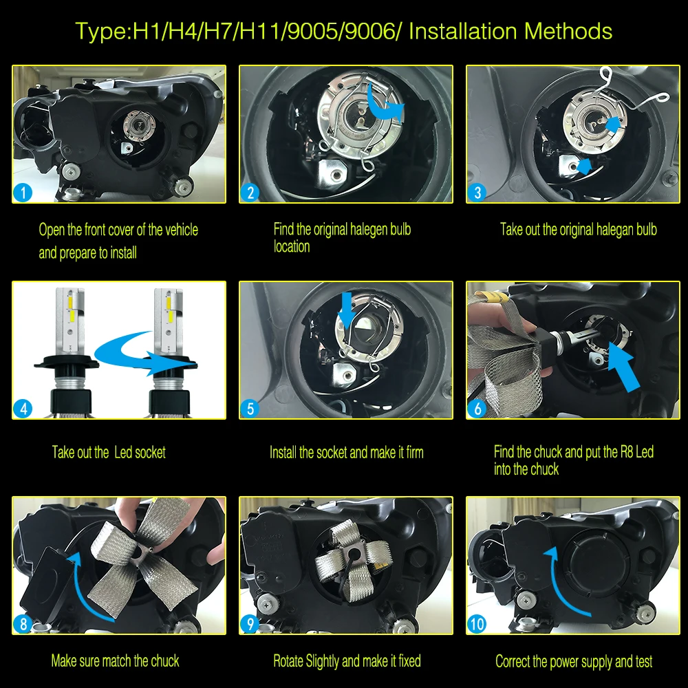 PAMPSEE T9 2 предмета H4 светодиодный H1 H11 9005 9012 H7 светодиодный автомобилей головной светильник 3 цвета Изменение головной светильник s 3000K 4300K 6000K флэш-80 Вт авто светильник