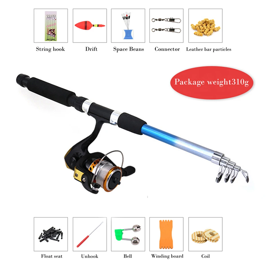 

YUKUI Fishing Rod Reel Combo Full Kit 1.8m Telescopic Fishing Rod Spinning Reel Set with Hooks Lures Barrel Swivels Storage Bag