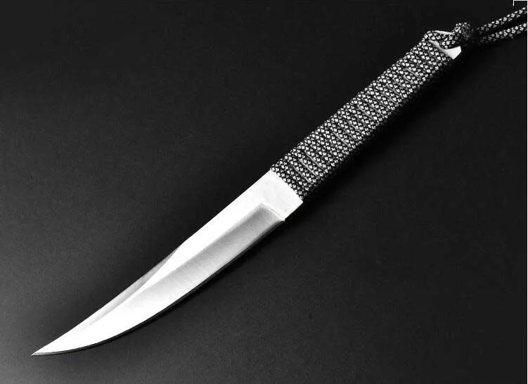 Походный тактический нож 5cr15 с стальной ручкой, охотничий фиксированный острый нож, Дамасские стальные ножи для выживания - Цвет: Белый
