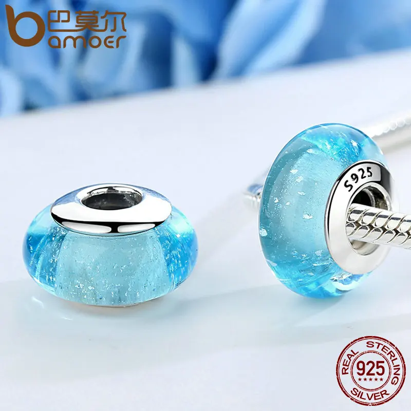 BAMOER, серебро 925 пробы, бусины из муранского стекла Эльзы, цветные, подходят для браслетов, ювелирные изделия из стерлингового серебра S925 SCZ023