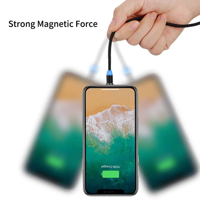 Светодиодный магнитный кабель Micro USB 8 Pin для iPhone 7 6 5 X XS Huawei P30 Pro Type C передачи данных