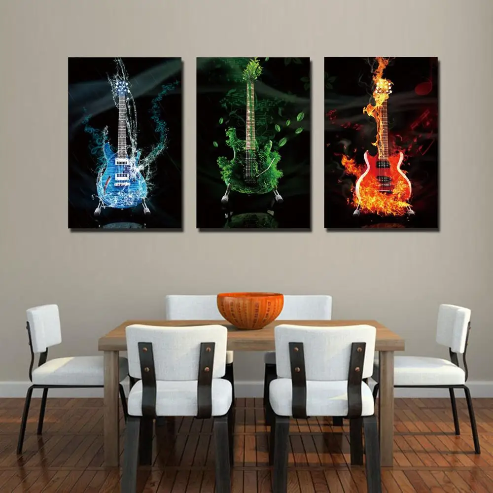 3 Панели Домашний Декор Гитары картины напечатаны живопись на холсте Уолл
