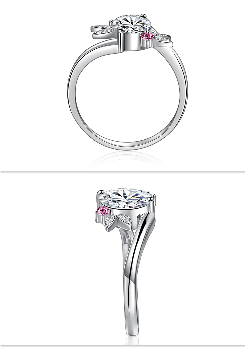 Jewellwang 18 К кольцо из белого золота овальной 1.0ct кольцо с алмазом moissanites сторона розового цвета сапфир коробки для украшений с подсветкой кольца для Для женщин Блестящий подарок