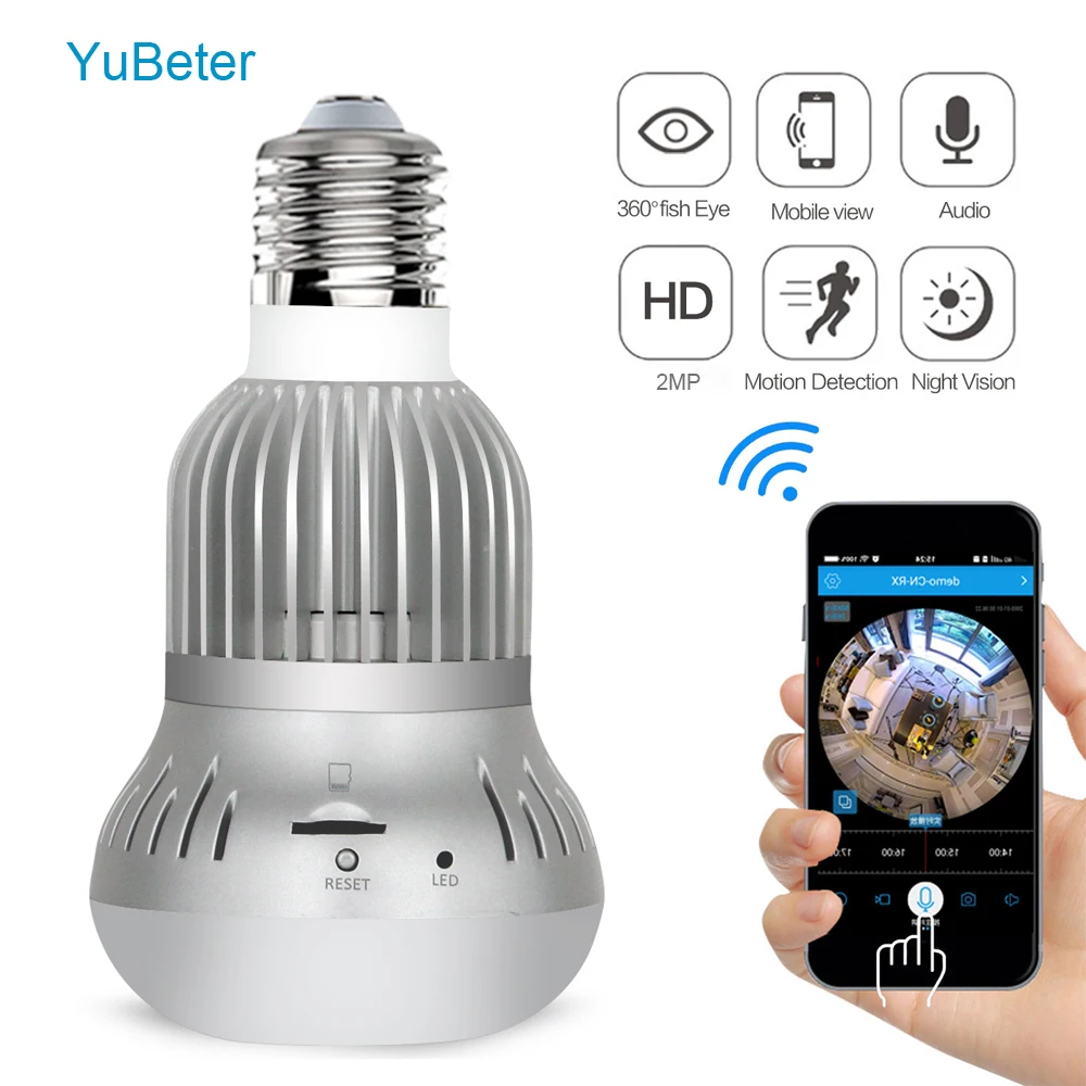 YuBeter 1080P Беспроводная ip-камера 360 панорамная камера лампа WiFi лампа рыбий глаз 2 МП видеонаблюдение Детский Монитор ночное видение