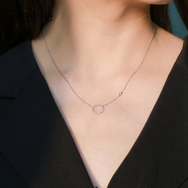 BAIHE Solid 18K Белое Золото 0.22ct сертифицированные H/SI натуральные Алмазы обручальные женские модные ювелирные изделия ожерелья