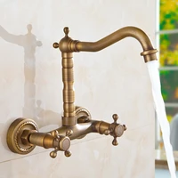 antique brass kitchen faucet dual cross handles wall mounted gold hotcold bathroom kitchen basin sink swivel faucet mixer tap