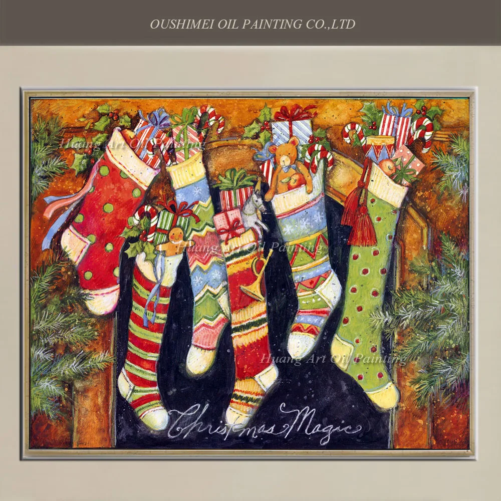 Ручная роспись абстрактные рождественские носки подарок картина на канвасе