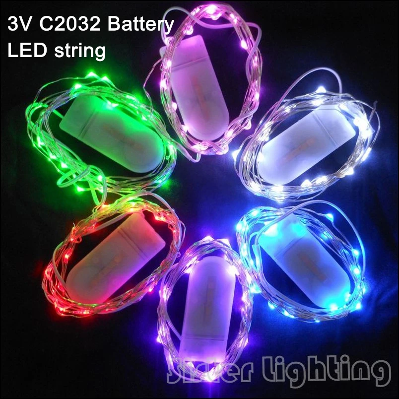 CR2032 кнопка на батарейках 2 м 20 LED серебро/медная проволока мини сказочные гирлянды