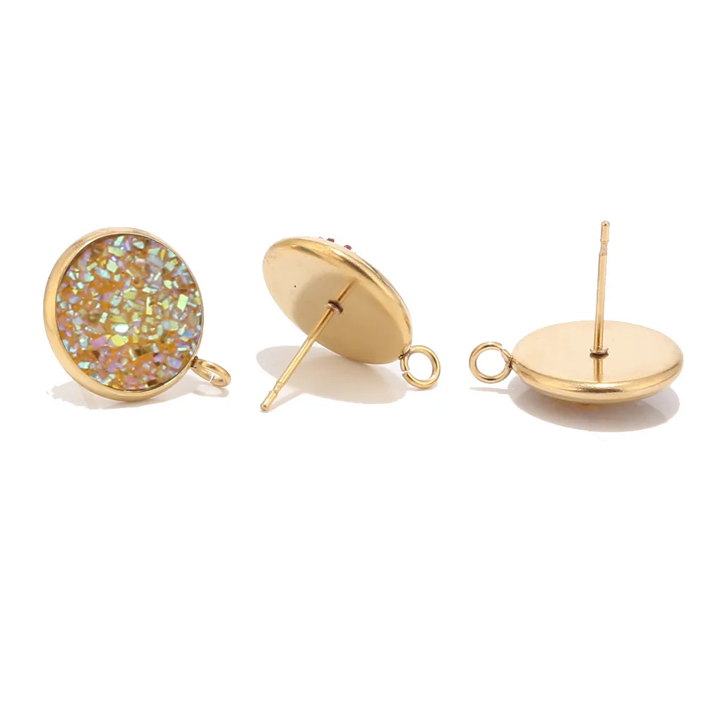 Earring Post 8 10 шт. 12 мм круглая Смола Druzy из нержавеющей стали каменная стойка застежки для сережек с петлей золотые шпильки принадлежности для сережек - Цвет: Earring Post 8