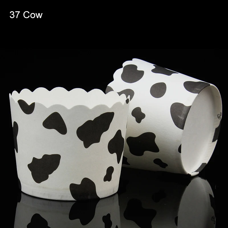 37 cow 50 шт., чехлы для кексов, свадебная форма для торта декоративная выпечка, инструменты для украшения торта, бумажные стаканчики, аксессуары для выпечки, чашки для выпечки - Цвет: 37 cow