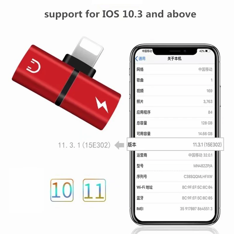 Адаптер для iphone XR XS MAX 7 8 plus X Xs T type зарядки интерфейса с прослушиванием музыки или