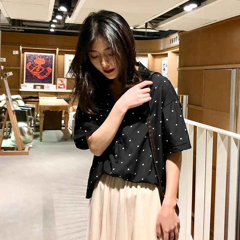 Casual Loose Wave Shirt Women's Shirts Ulzzang Japanese Kawaii Ladies Vintage Female Korean Harajuku Cute Clothes For Women |