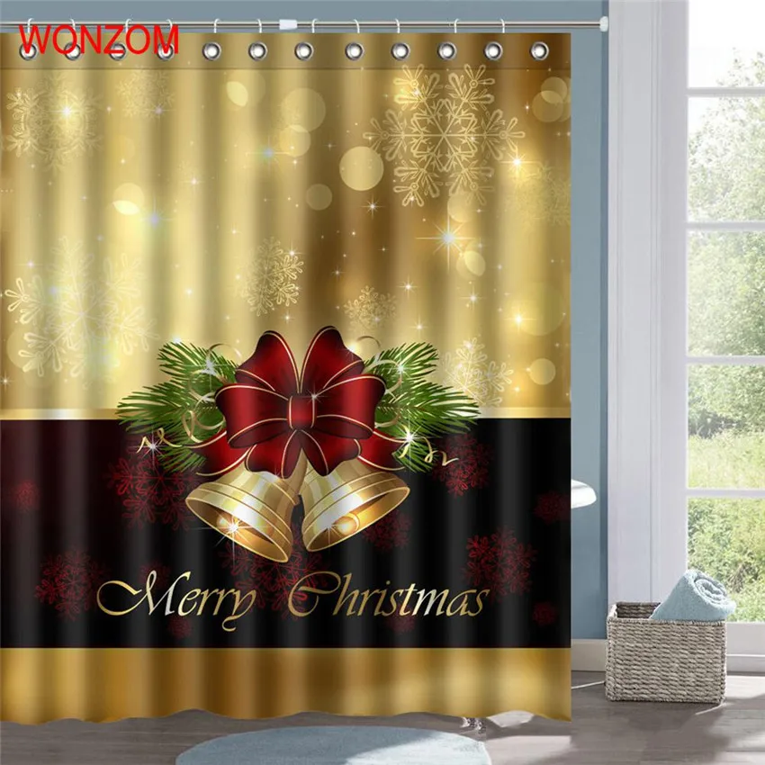 WONZOM Jingle Bells занавески для душа ванная комната с 12 крючками водонепроницаемые