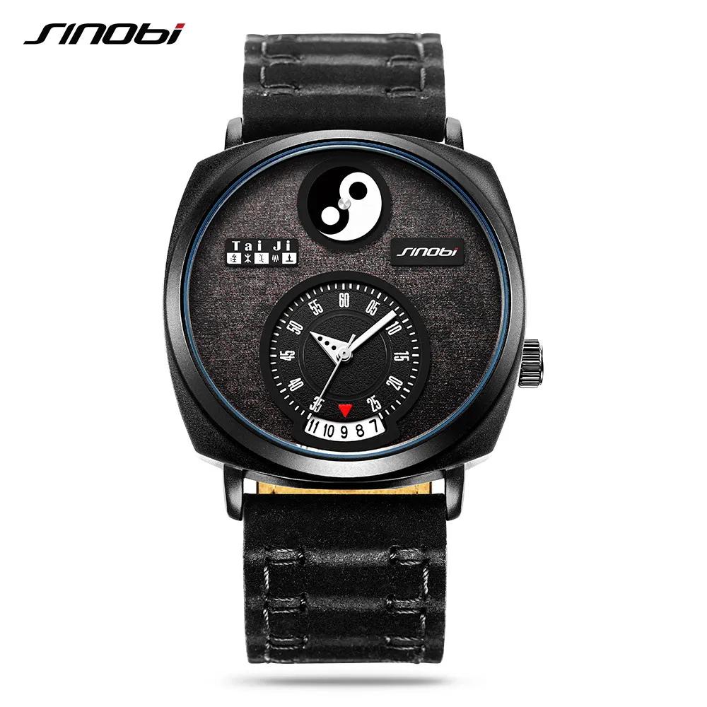 Black dial Sinobi креативные часы для мужчин Уникальный циферблат Дата Календарь Тай Чи часы китайская философия Инь Ян Фэн Шуй модные наручные часы - Цвет: Black dial