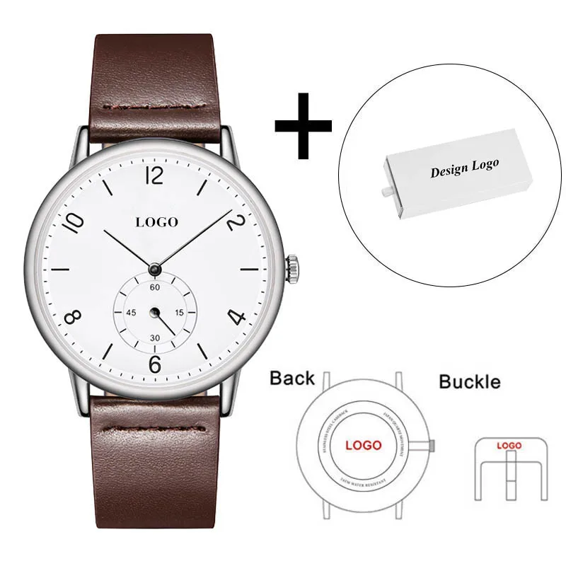 Custom Watch and Box CL030 натуральная кожа, фирменные ваши собственные часы, мужские часы на заказ, OEM логотип компании, полностью черные часы с подциферблатом - Цвет: Custom Watch and Box