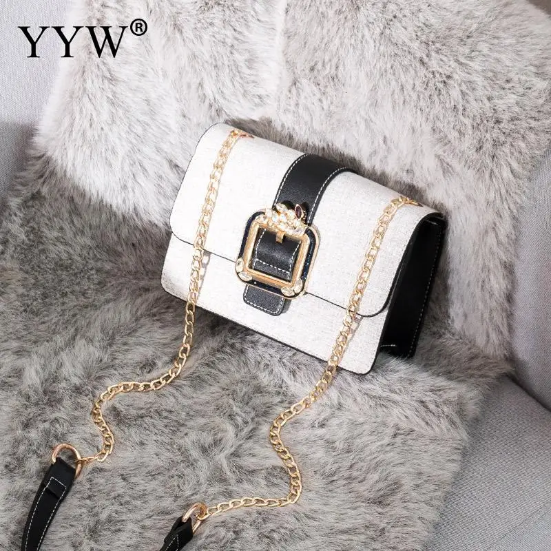 

Synthetic Leather Crossbody Bag Celebrity with chain cross pattern with rhinestone Square Shape shoulder bag