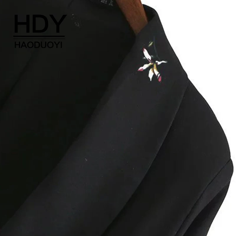HDY Haoduoyi женские черные блейзеры с принтом журавлей и цветочной вышивкой куртки с длинными рукавами Повседневные Осень Зима модный дизайн