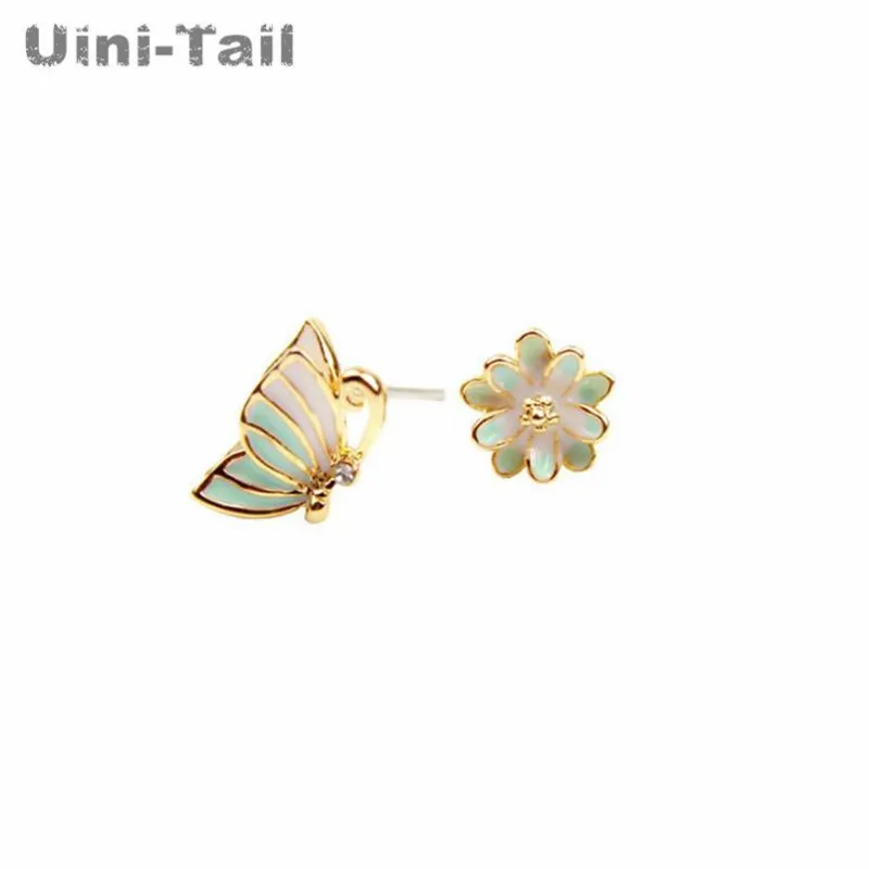 Серьги Uini Tail Асимметричные из серебра 925 пробы с бабочками|Серьги-гвоздики| |