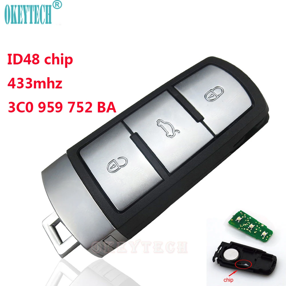 OkeyTech 3 кнопки Автомобильный Дистанционный ключ 3C0 959 752 BA для VW Magotan Passat CC 2005 2006 2007 2008