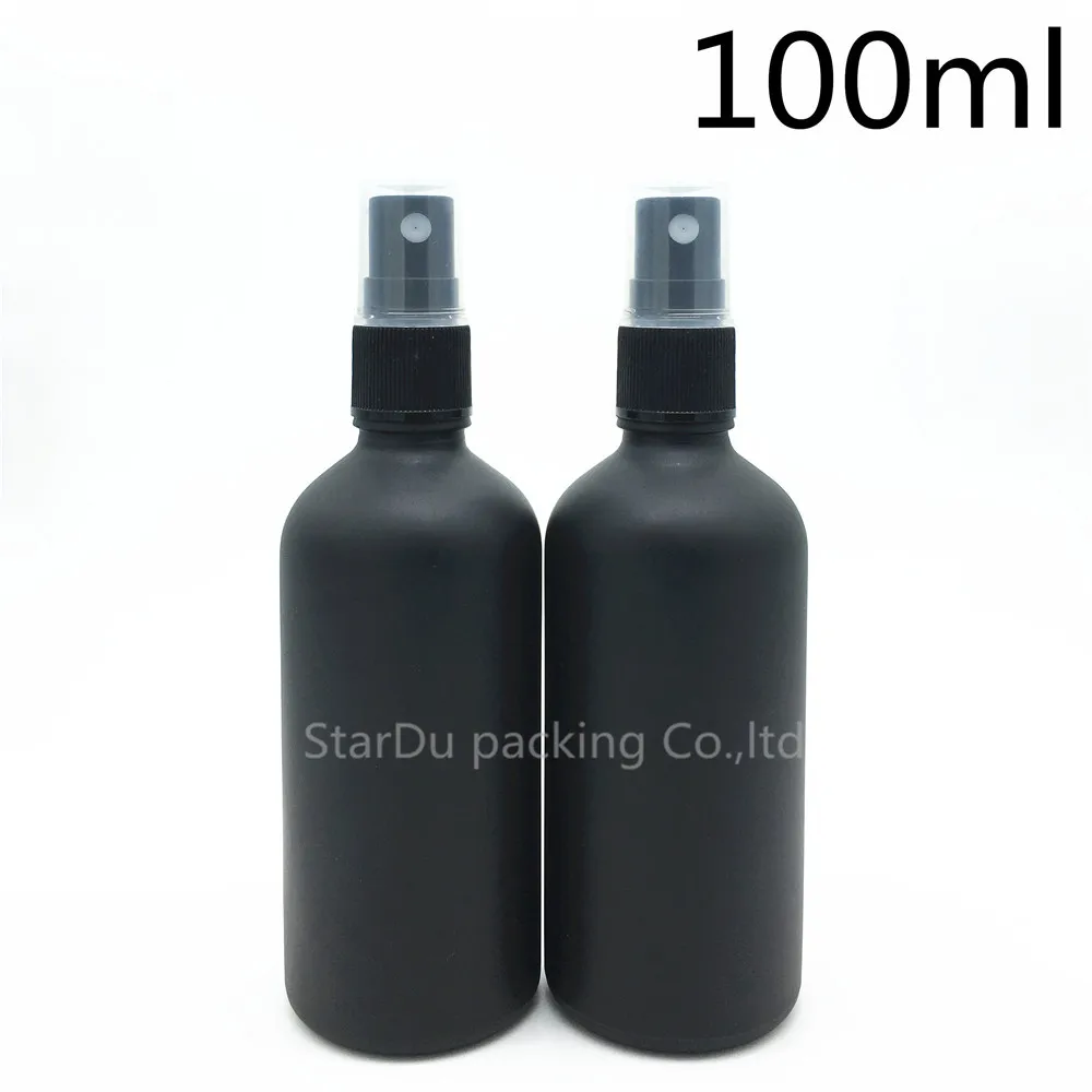 

Free Shipping 500pcs 100ml black Frosted glass bottle with Black plastic sprayer, Essential Oil Spray Glass perfume bottle