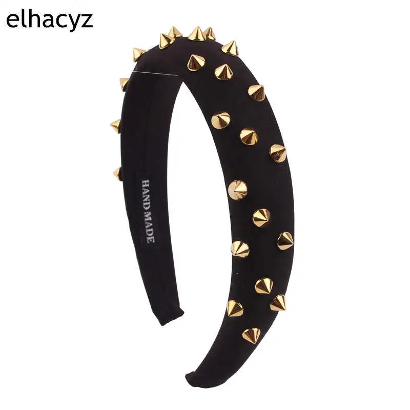 2 1PC 3CM Width Vintage Sponge Rivet Headbands Women Hair Accessories Solid Knitted Fabric Hairbands Side Wrapped Female Head Band - Цвет: 2