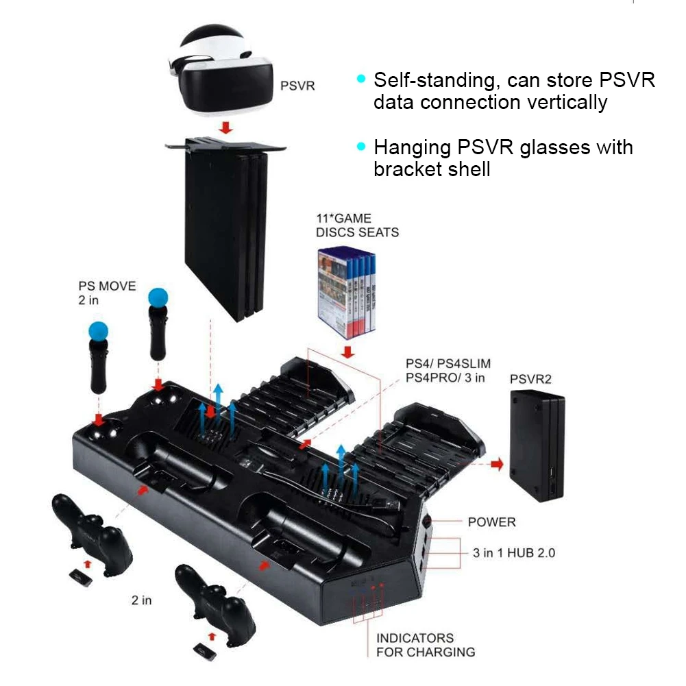 Portable 3in1 Charging Dock Charger Base Bases With Data Cable For PS4 Slim Pro VR Game Accessories | Электроника