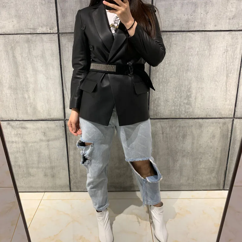 Женский кожаный блейзер куртка из натуральной овчины | Женская одежда