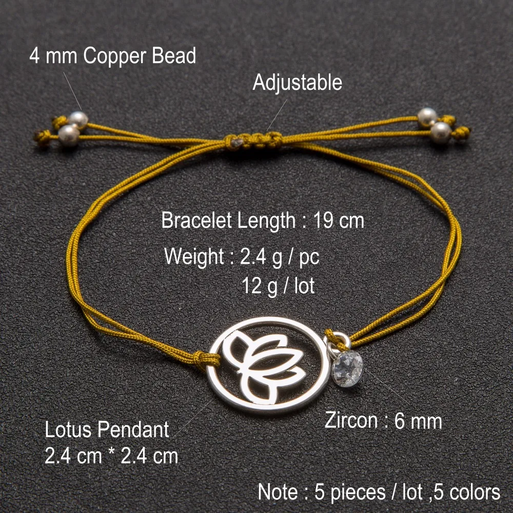 5 Цветов Rope Yoga Браслеты Посеребренные Лотоса Подвески Чакра Кос Браслет Женщина