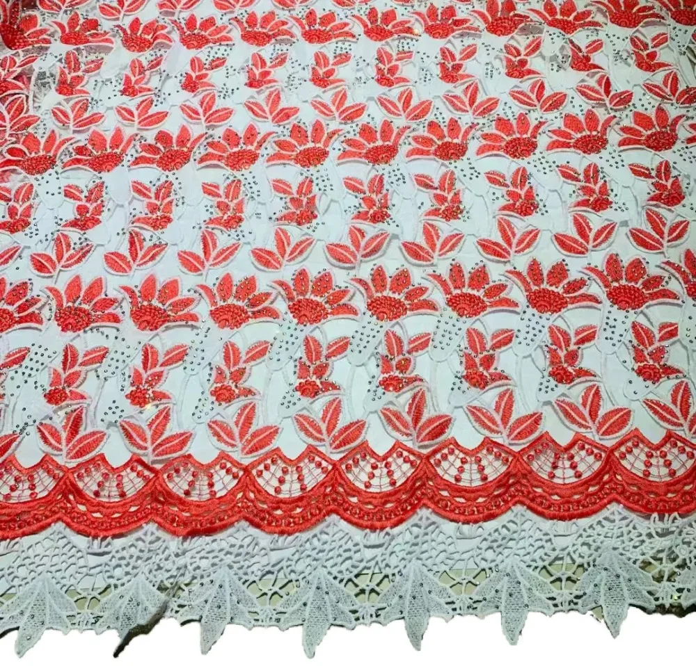 

Milylace African lace fabric high quality 5 yards delicate mesh floral lace fabric with beads rhinestones for wedding TSW-97