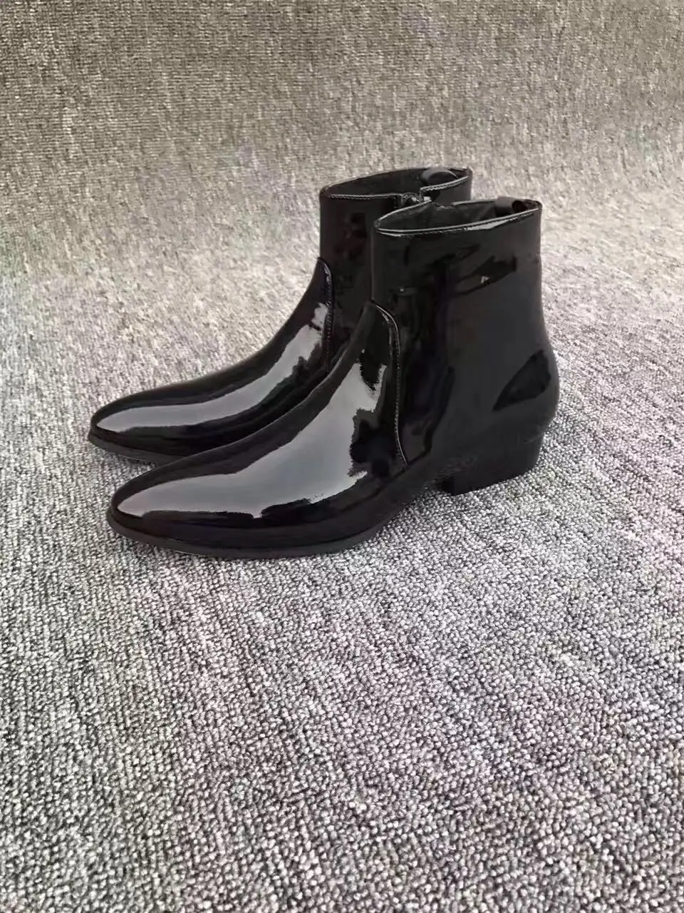 Limited New Chelsea Boots Point Toe Kanye West Genuine Leather Patent Shining Euro And America Mid Heel GD | Обувь