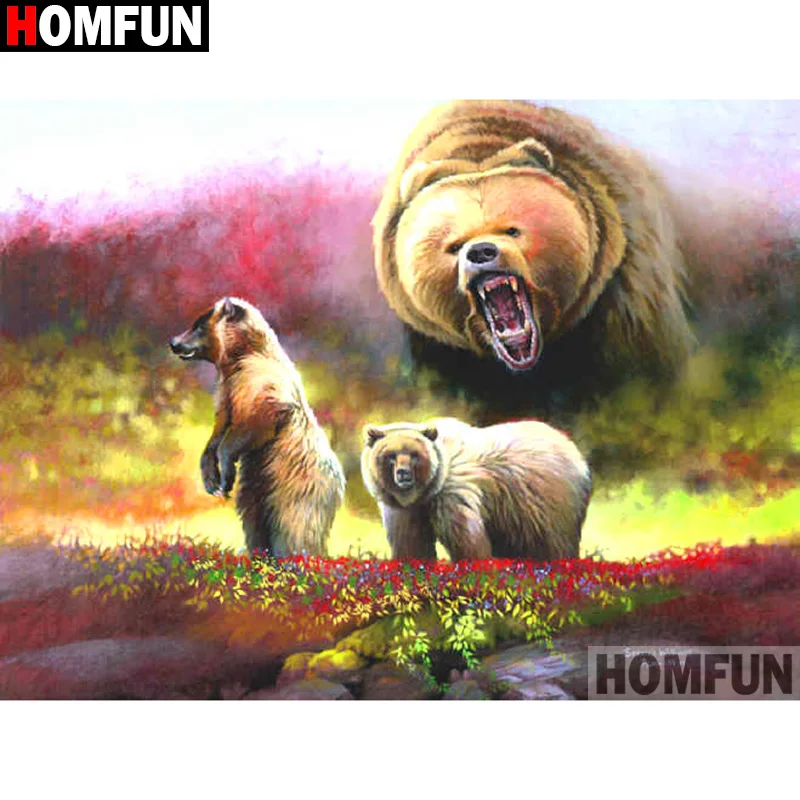 Алмазная 5D Вышивка HOMFUN Медведь сделай сам вышивка крестиком украшение для дома